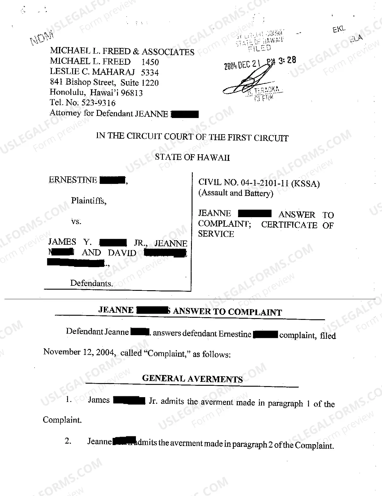 Preview A03 Defendants' Answer to Complaint