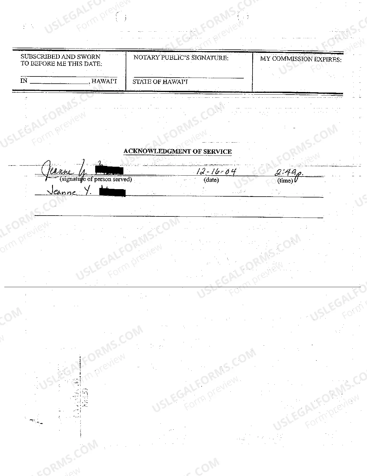 Preview A05 Return of Acknowledgment of Service