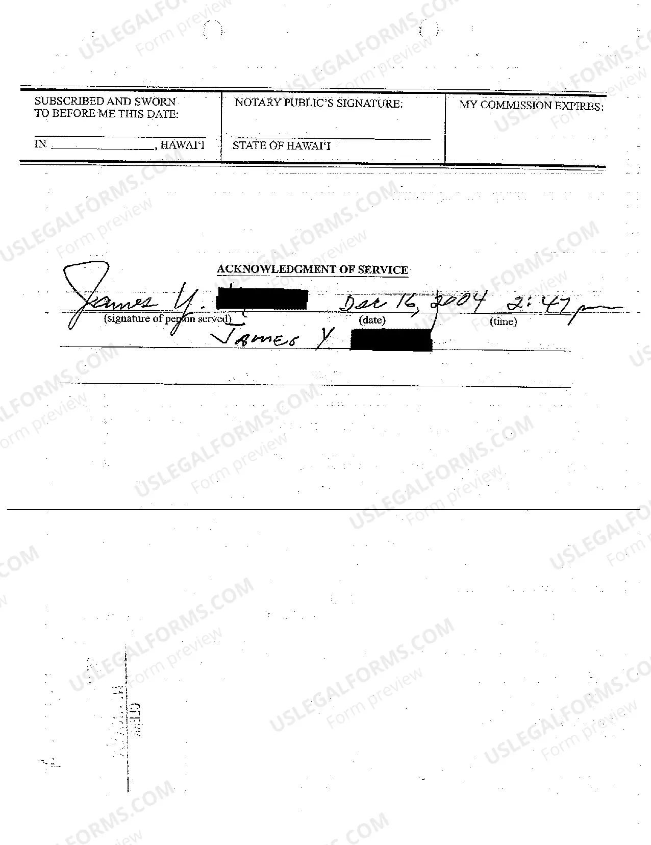 Preview A05 Return of Acknowledgment of Service