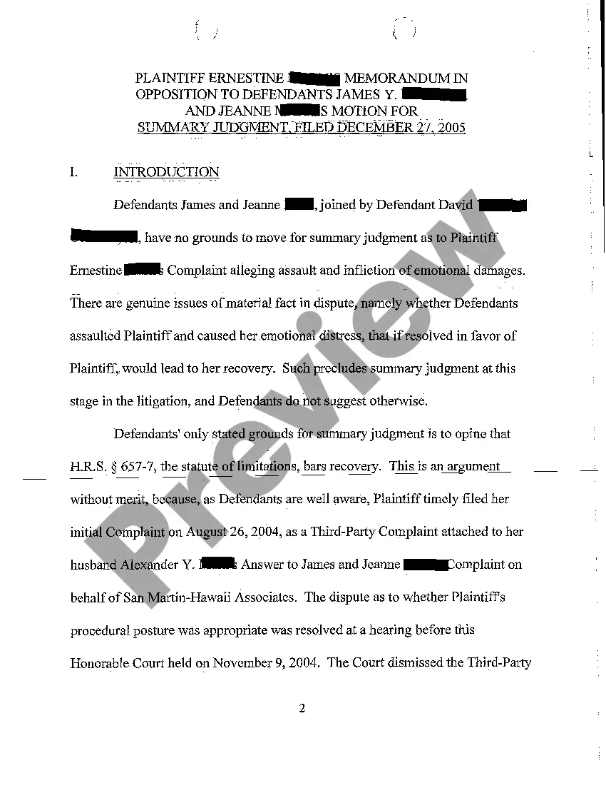 Preview A06 Defendant's Substantive Joinder in Motion for Summary Judgment and Plaintiff's Memorandum in Opposition to Motion for Summary Judgment