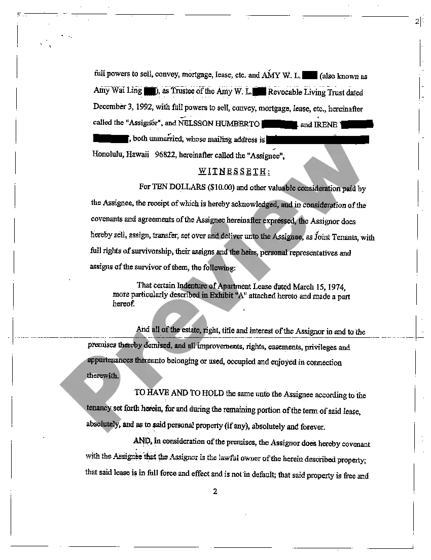 Preview Assignment of Apartment Lease by Way of Exchange