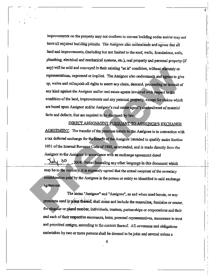 Preview Assignment of Apartment Lease by Way of Exchange