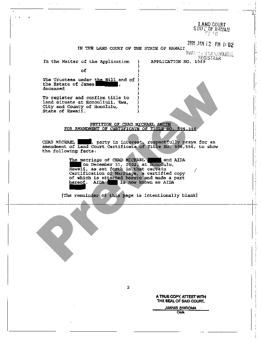 Preview Petition for Amendment of Marriage Certificate