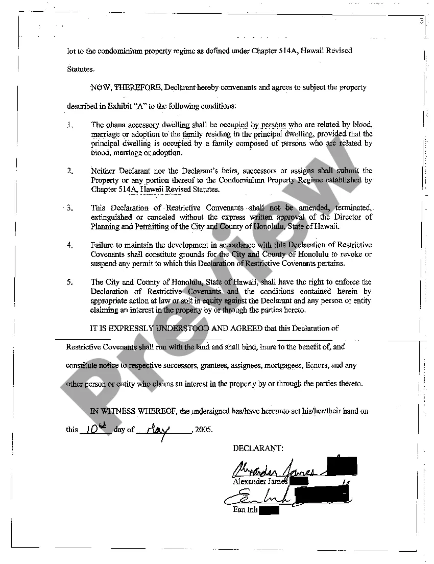 Preview Declaration of Restrictive Covenants