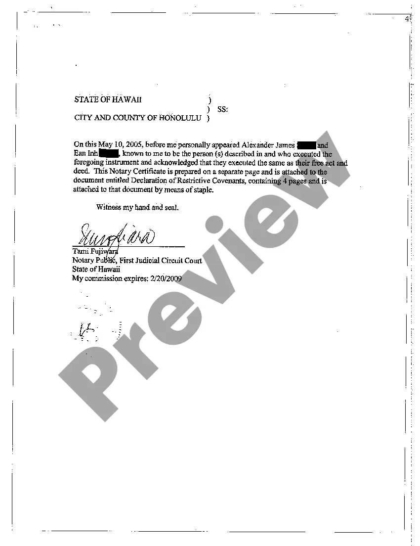 Preview Declaration of Restrictive Covenants