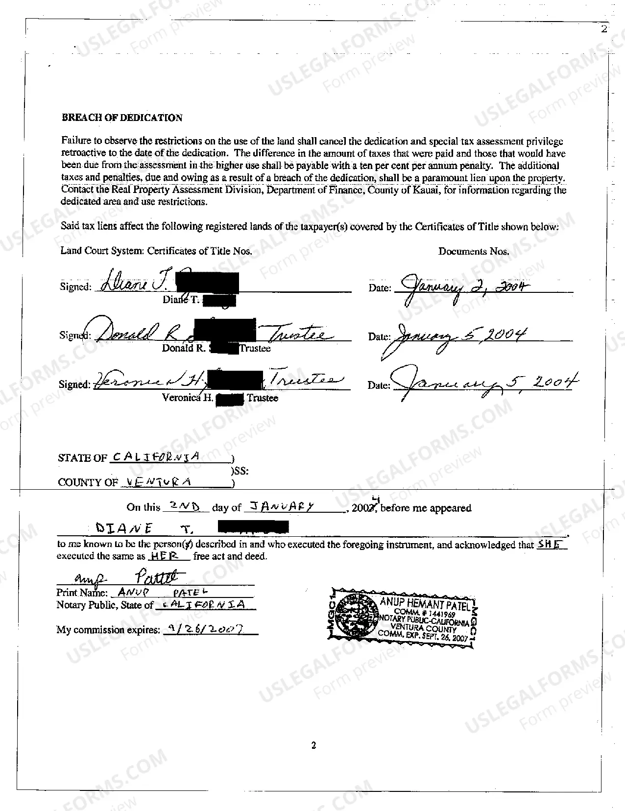 Preview Notice of Dedication to Agriculture