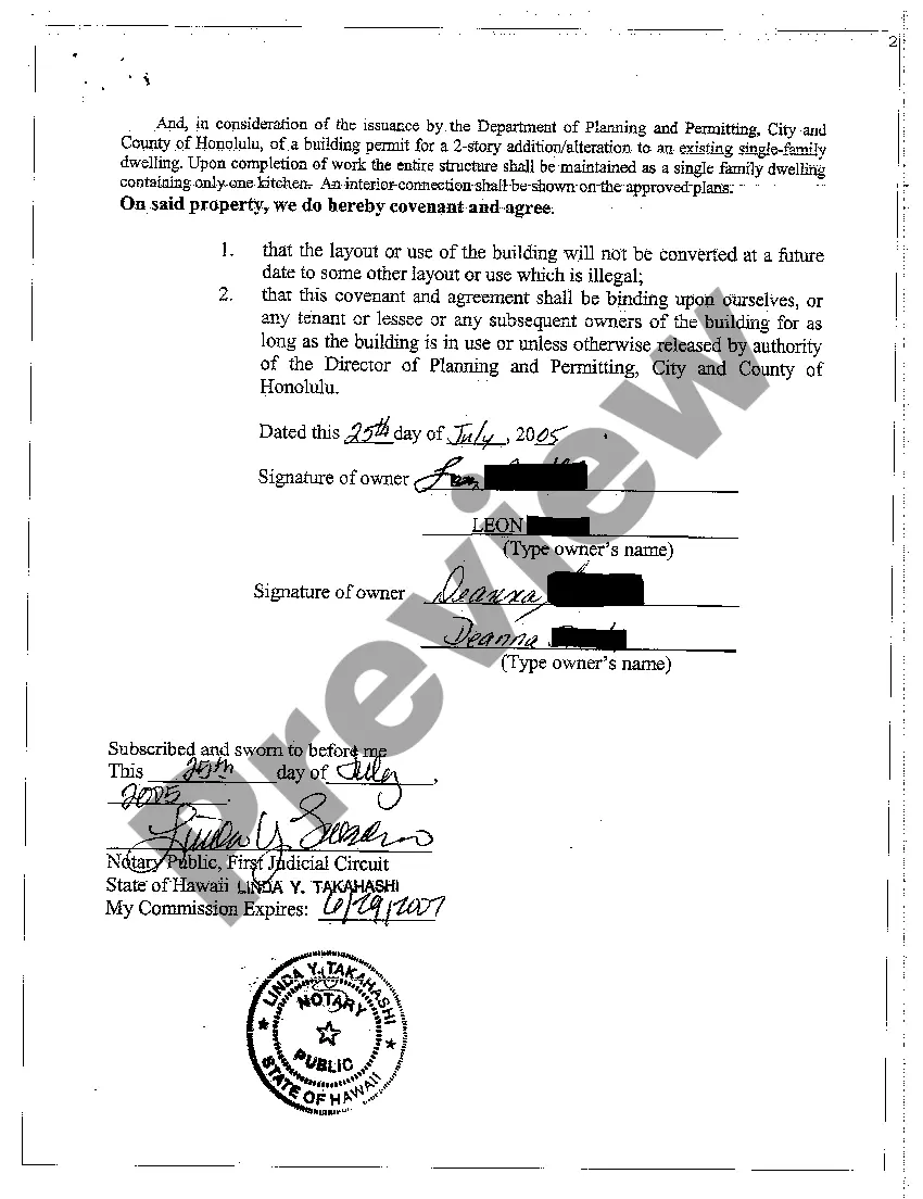 Preview Affidavit for Permit with Covenant Stipulation