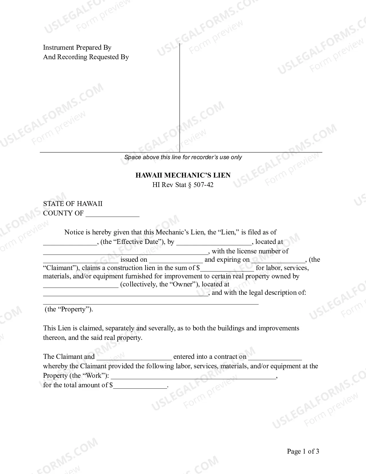 Preview Hawaii Mechanic's Lien