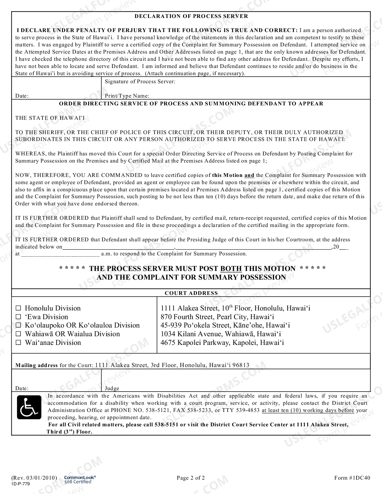 Preview Motion for Service of Process By Posting and By Certified Mail