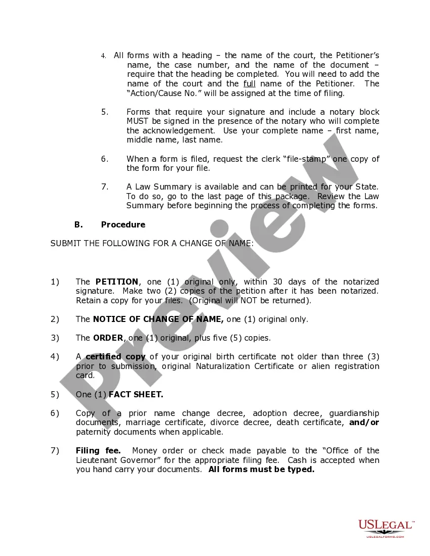 Preview Hawaii Name Change Instructions and Forms Package for an Adult