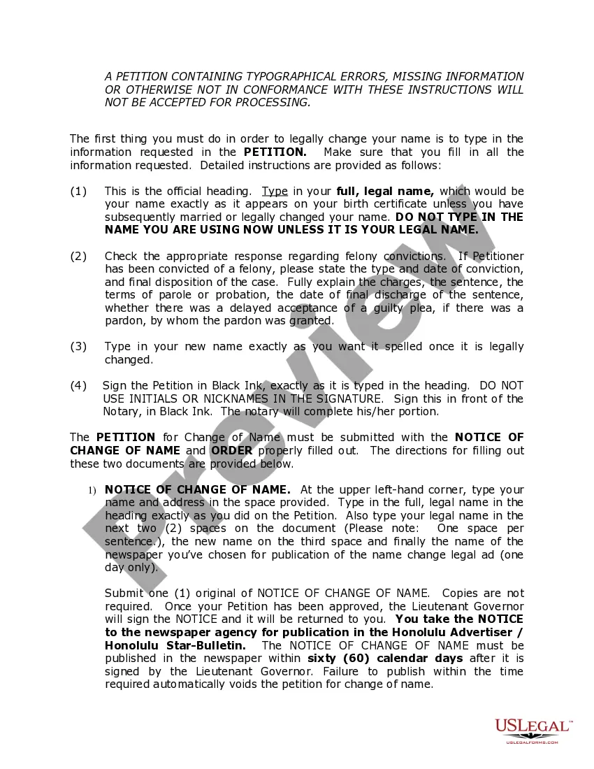 Preview Hawaii Name Change Instructions and Forms Package for an Adult
