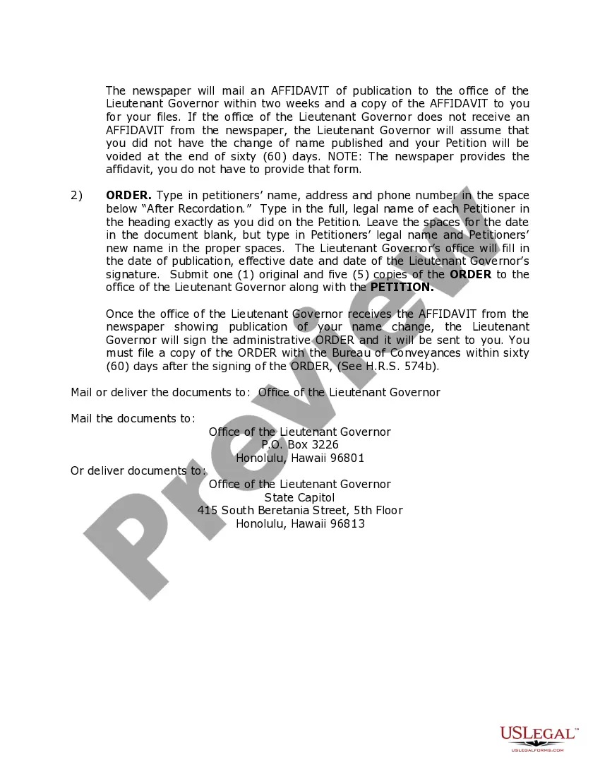 Preview Hawaii Name Change Instructions and Forms Package for an Adult