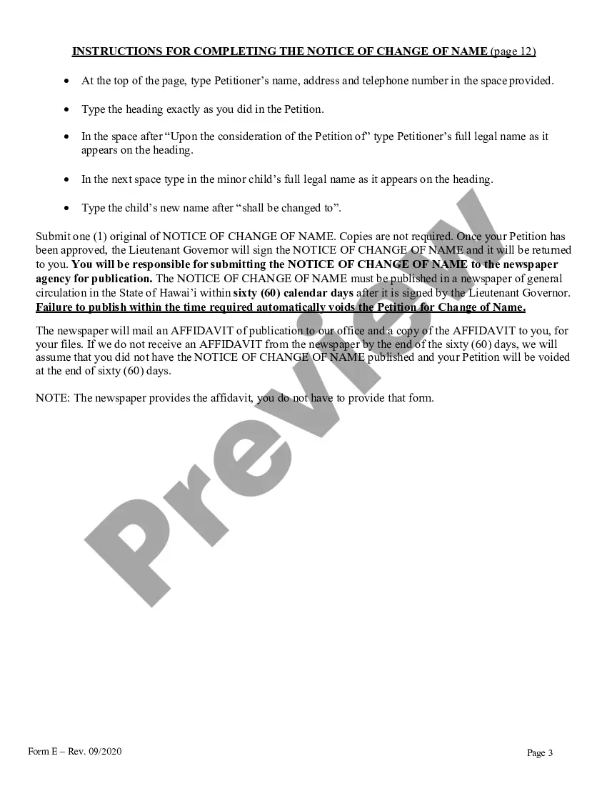 Preview Instructions and Forms for the Name Change of a Minor by One Parent with the Notarized Consent of the Other Parent