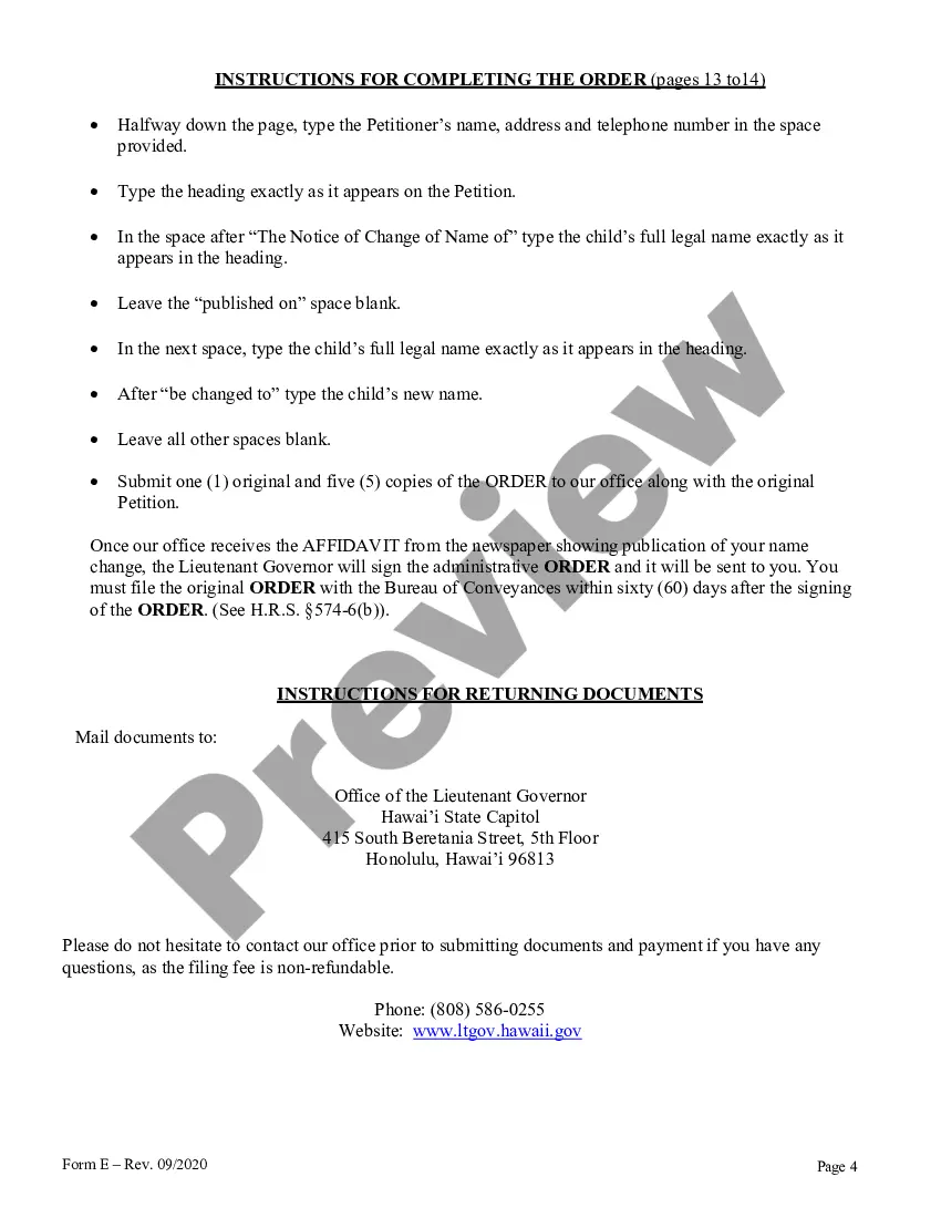 Preview Instructions and Forms for the Name Change of a Minor by One Parent with the Notarized Consent of the Other Parent