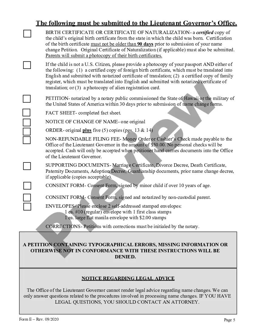Preview Instructions and Forms for the Name Change of a Minor by One Parent with the Notarized Consent of the Other Parent
