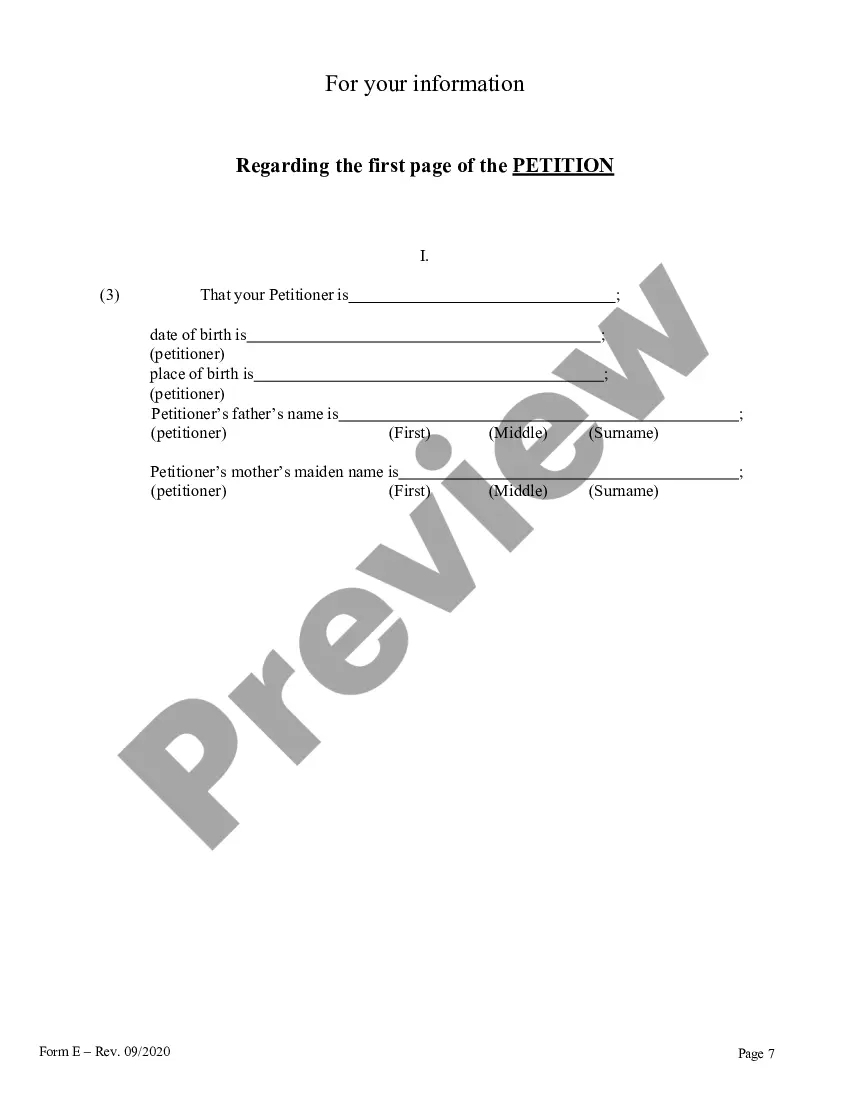 Preview Instructions and Forms for the Name Change of a Minor by One Parent with the Notarized Consent of the Other Parent