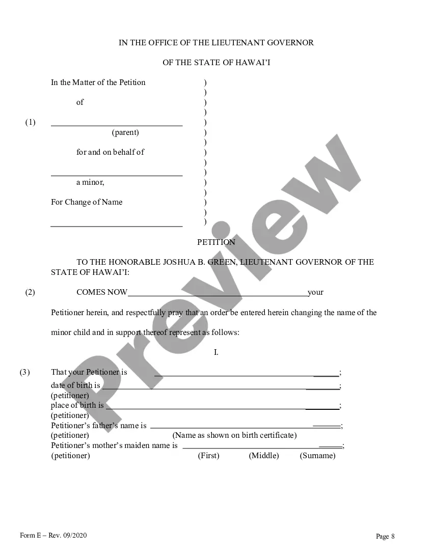 Preview Instructions and Forms for the Name Change of a Minor by One Parent with the Notarized Consent of the Other Parent