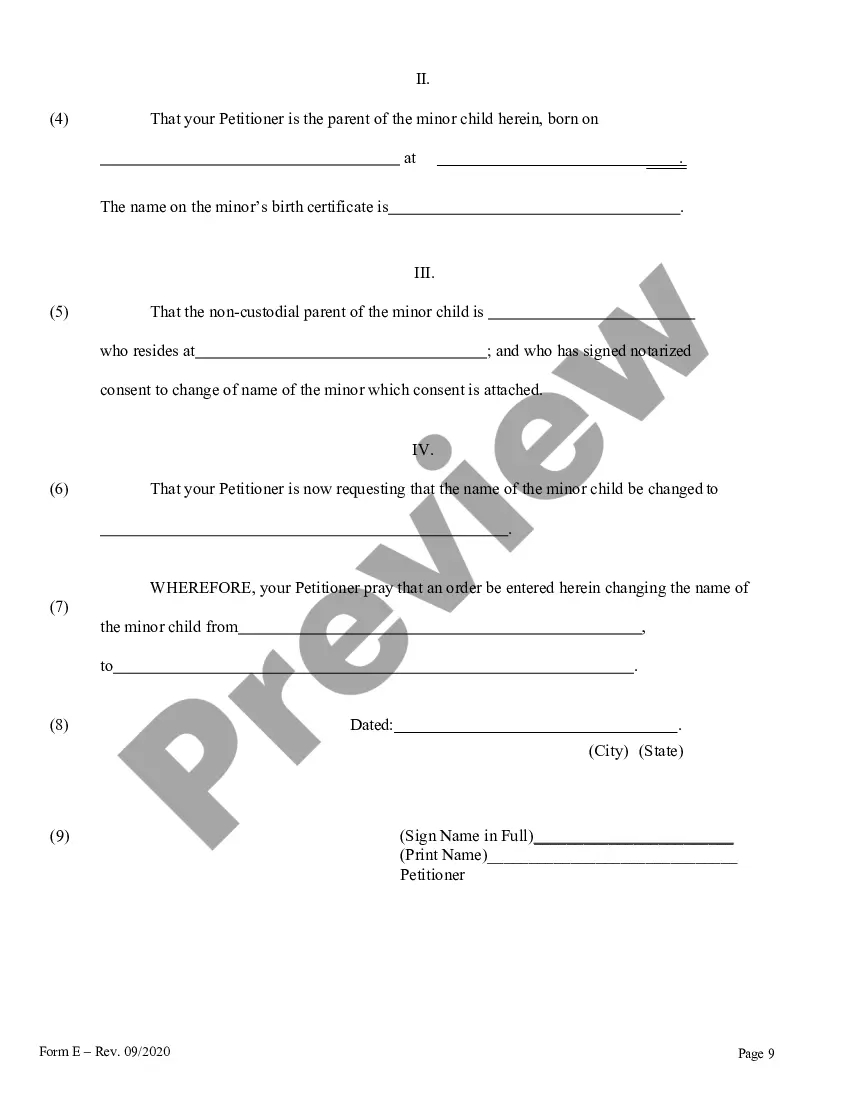 Preview Instructions and Forms for the Name Change of a Minor by One Parent with the Notarized Consent of the Other Parent
