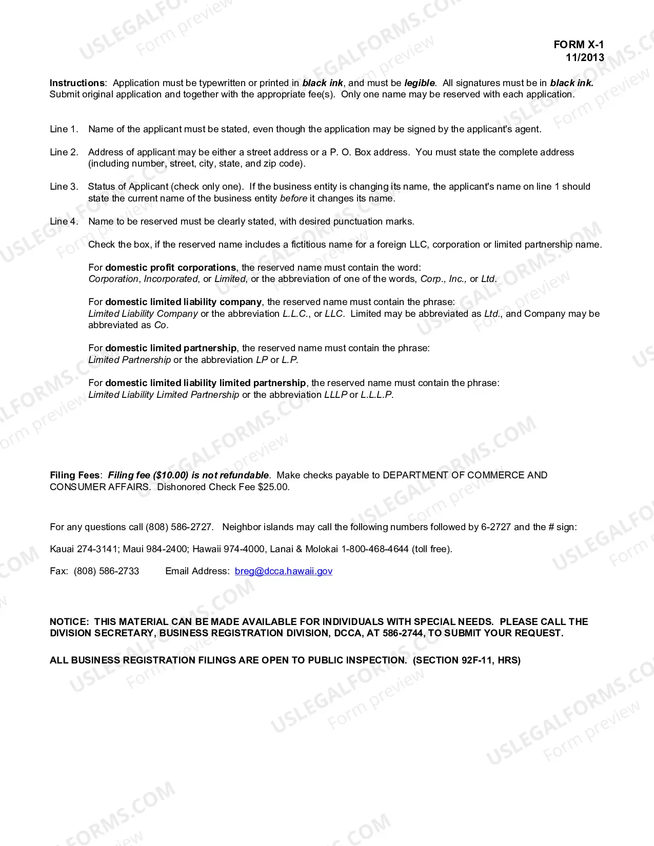 Preview Application of Name Reservation