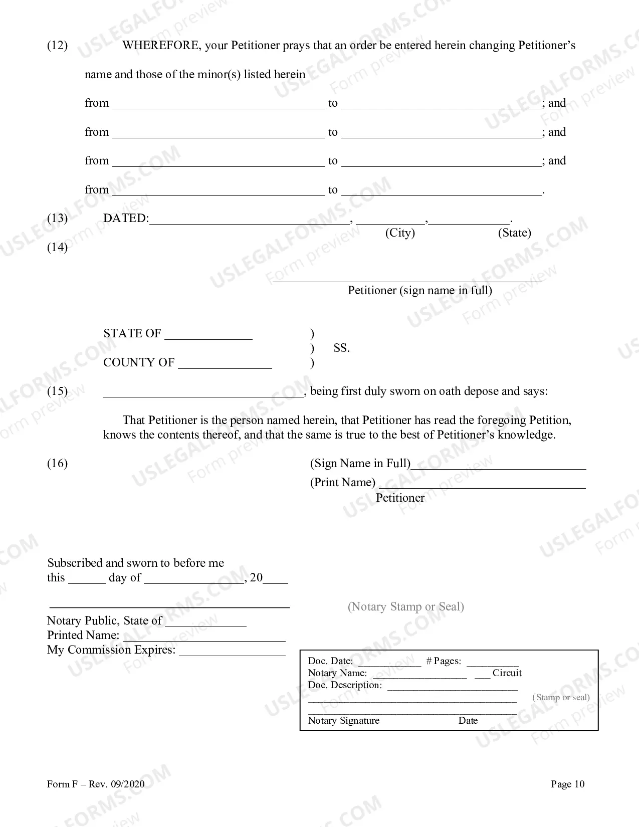 Preview Instructions and Forms for the Name Change of a Parent and Minor Child with the Notarized Consent of the Other Parent