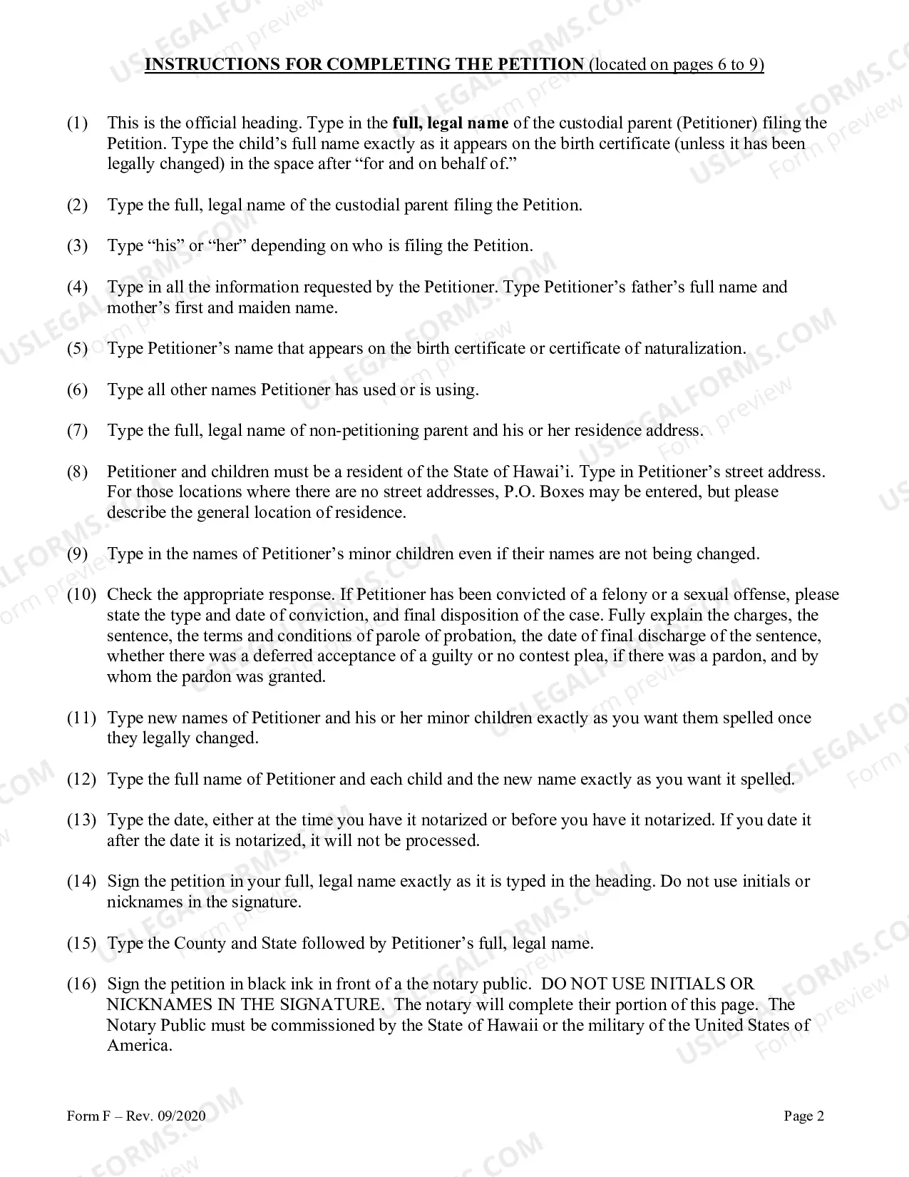 Preview Instructions and Forms for the Name Change of a Parent and Minor Child with the Notarized Consent of the Other Parent