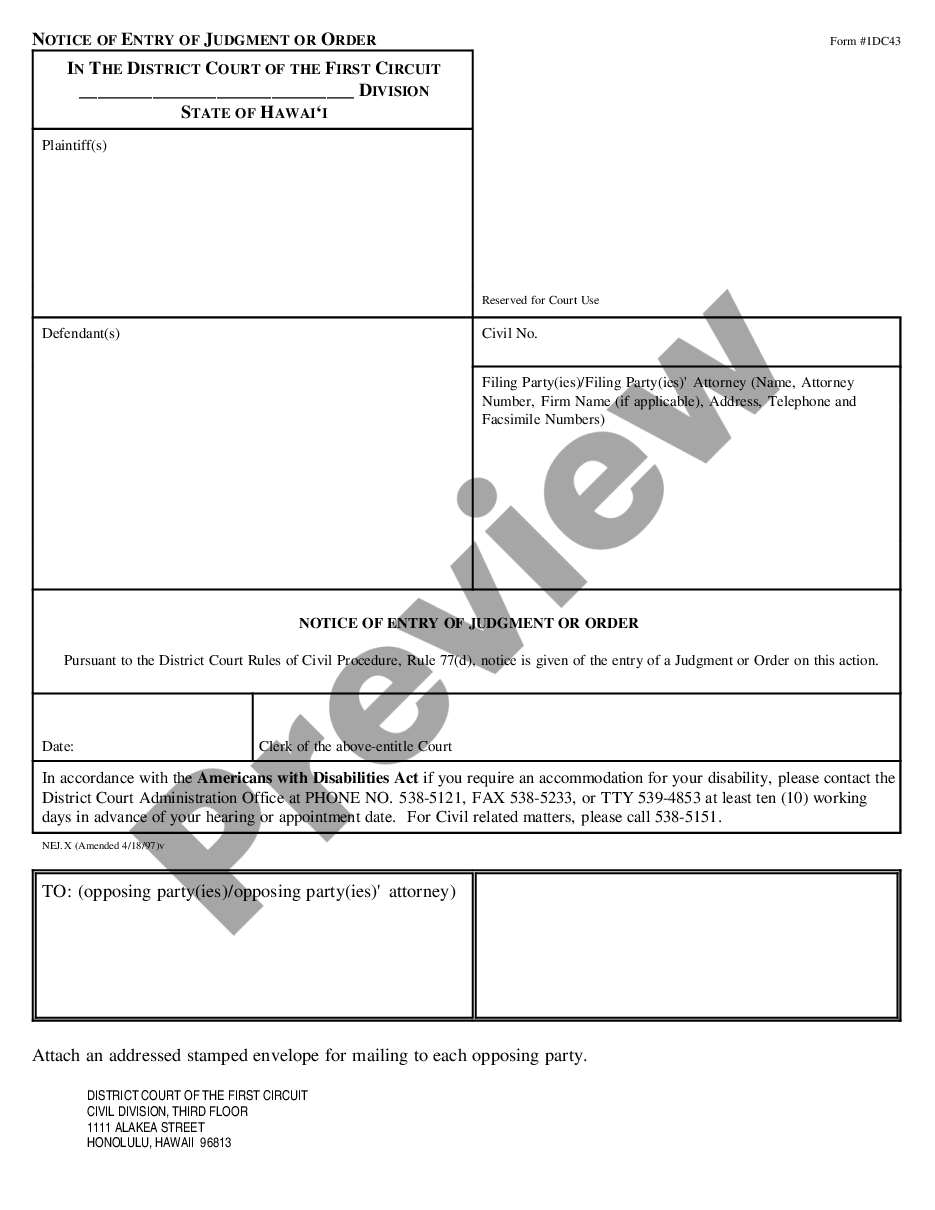 form Notice of Entry of Judgment preview