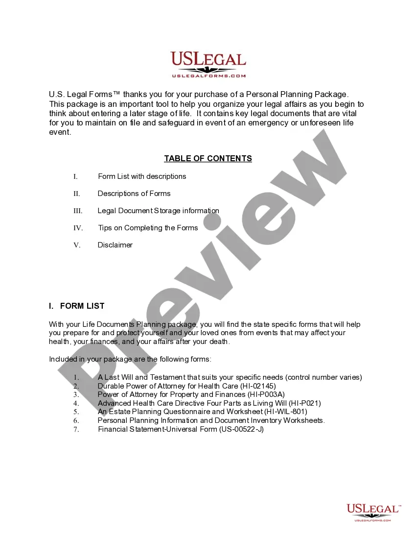 Preview Hawaii Life Documents Planning Package, including Will, Power of Attorney, and Living Will