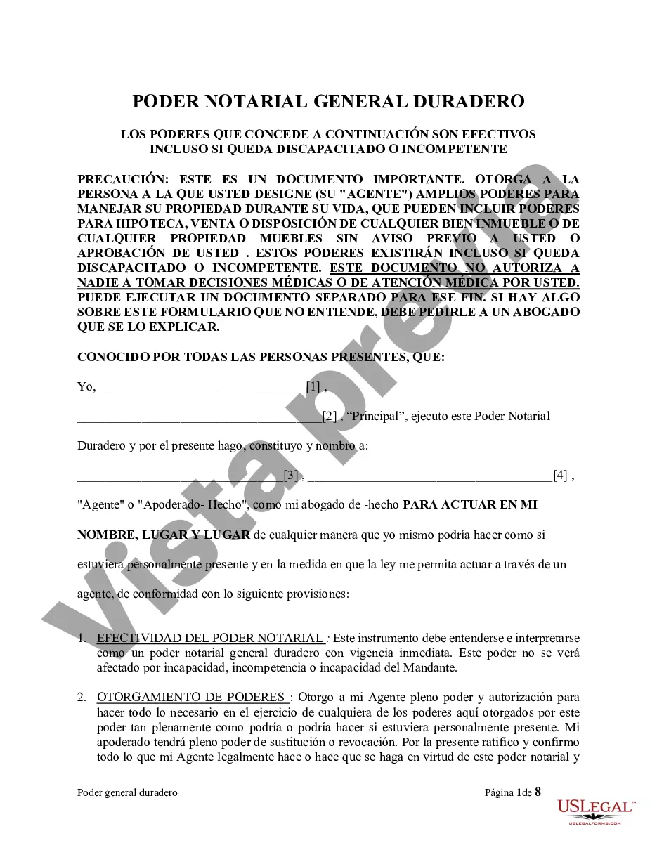 Preview Formulario legal de poder notarial para la propiedad y las finanzas o