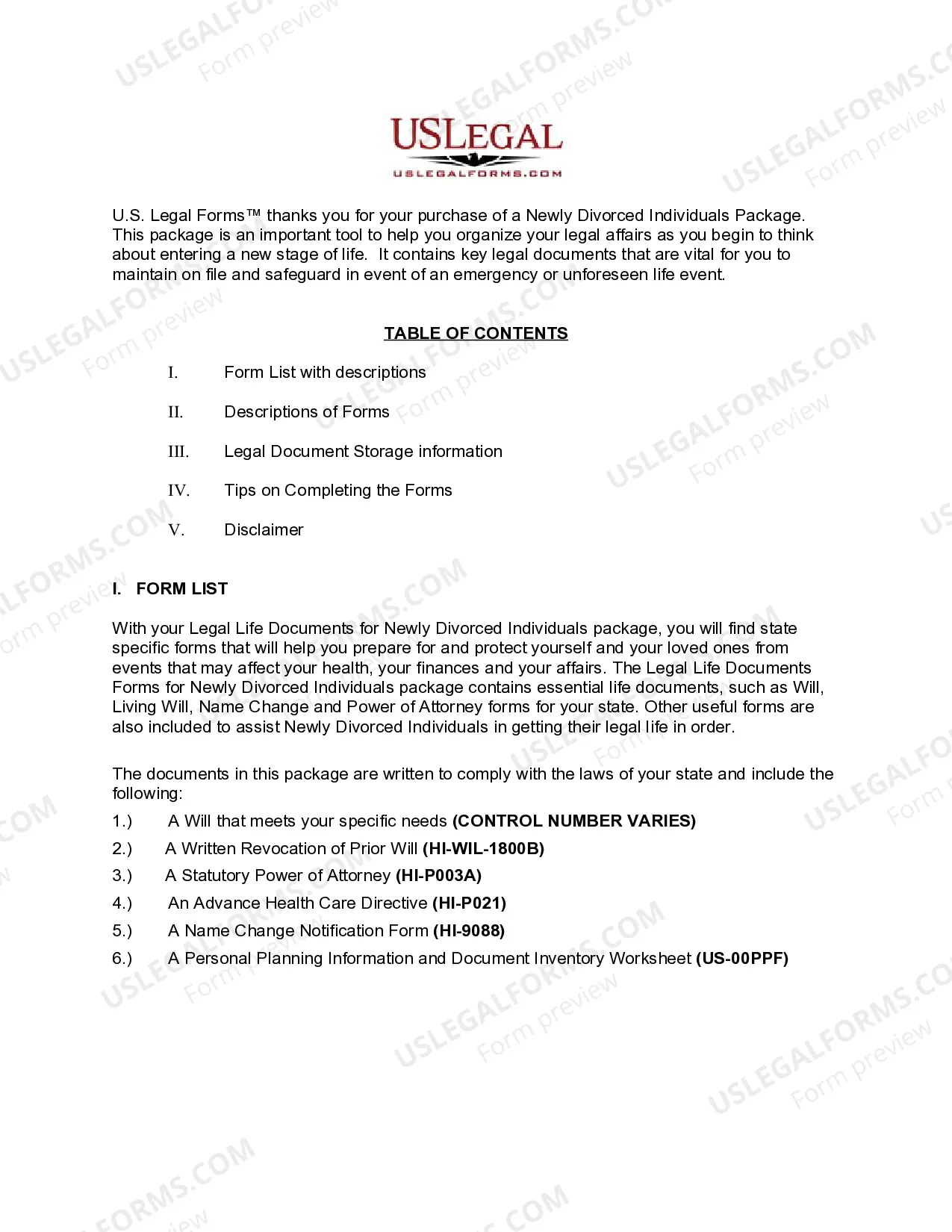 Preview Hawaii Newly Divorced Individuals Package