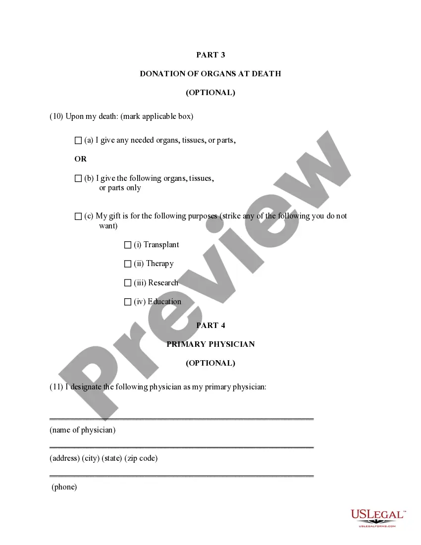 Preview Statutory Advance Health Care Directive Four Parts as Living Will