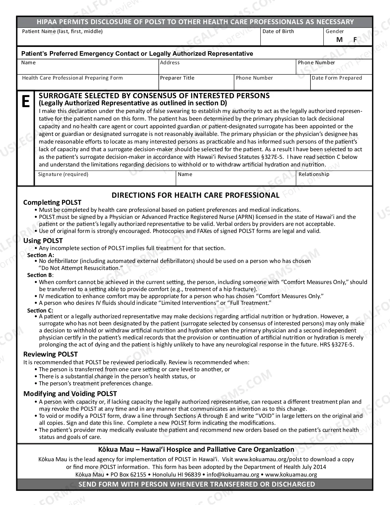 Preview Physician Orders for Life-Sustaining Treatment - POLST