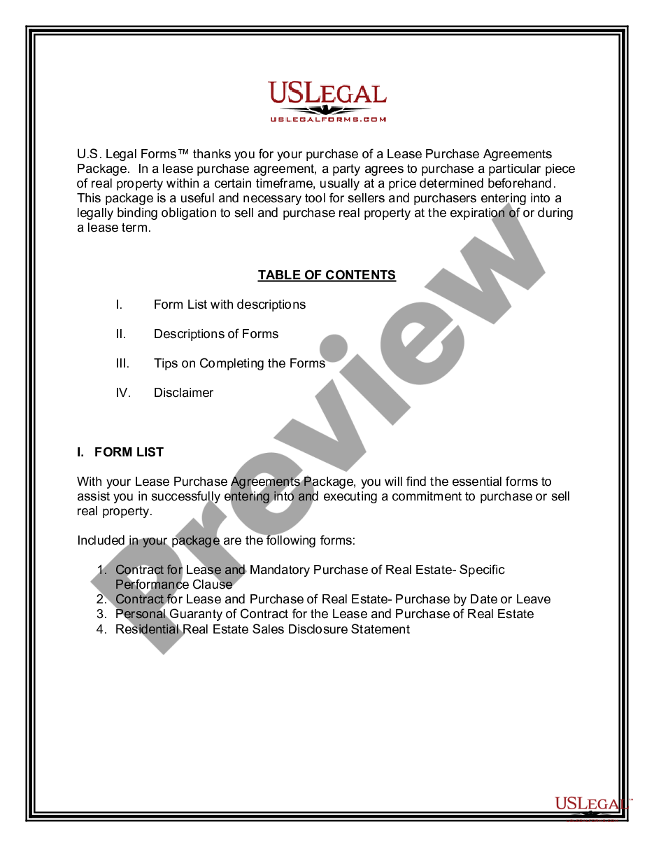 page 1 Lease Purchase Agreements Package preview