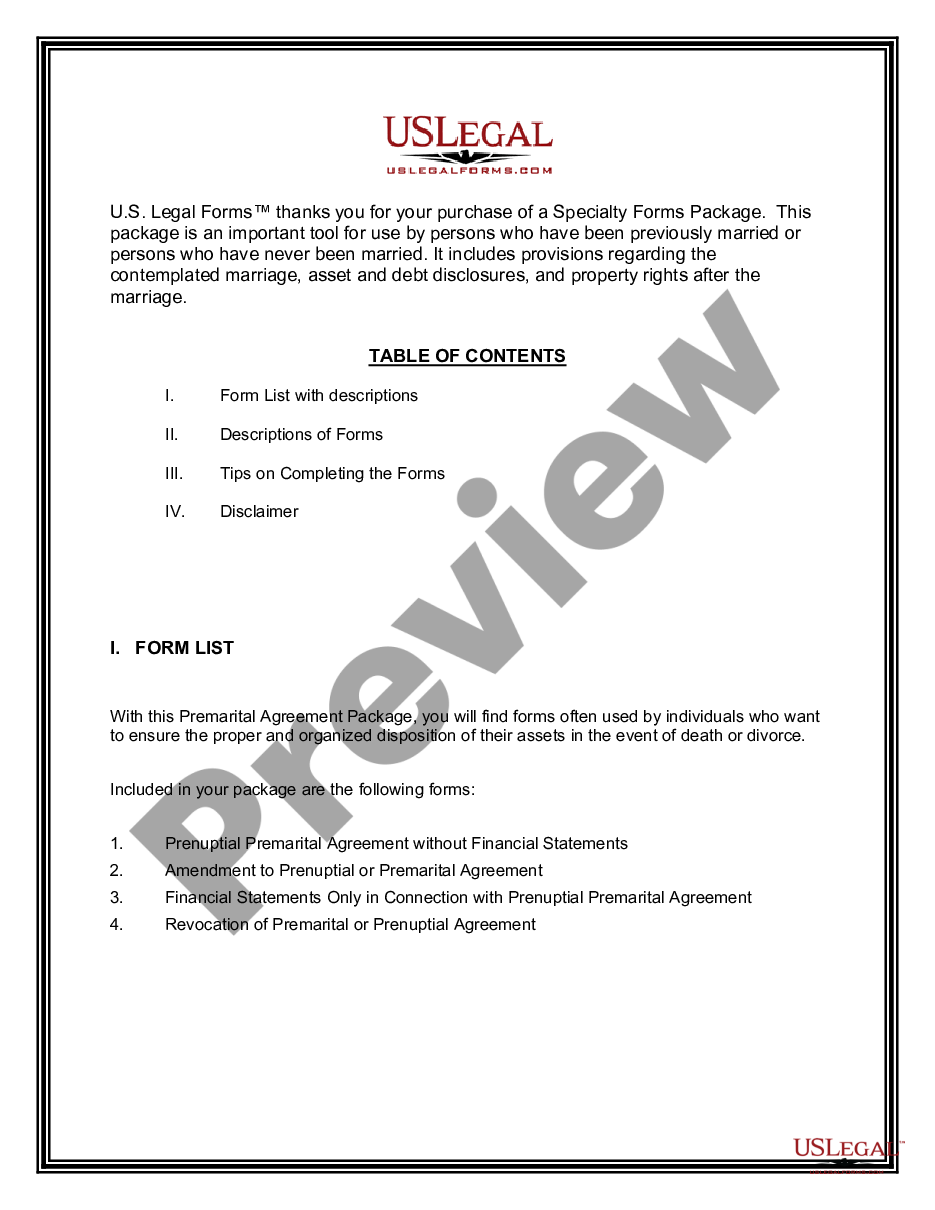 page 1 Premarital Agreements Package preview