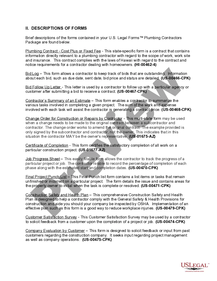 Preview Hawaii Plumbing Contractor Package