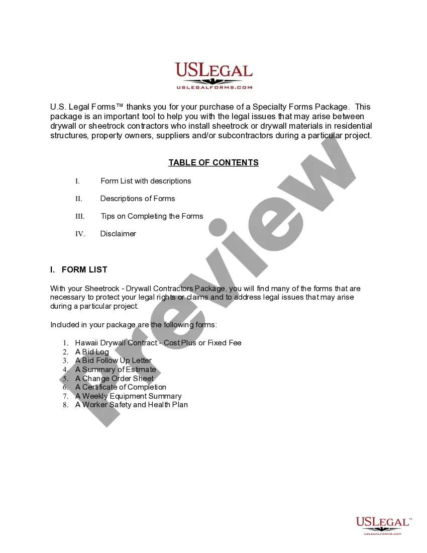 Preview Hawaii Sheetrock Drywall Contractor Package