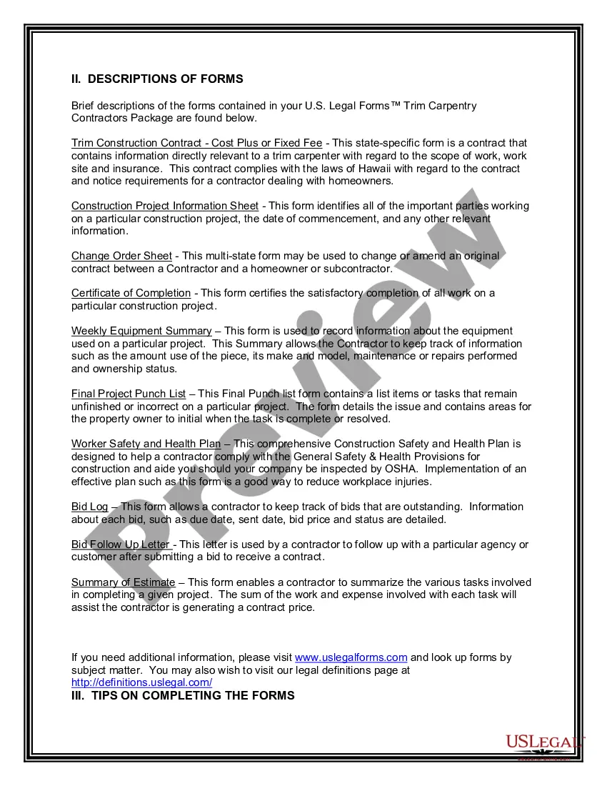 Get Hawaii Trim Carpentry Contractor Package Preview Hawaii Trim Carpentry Contractor Package