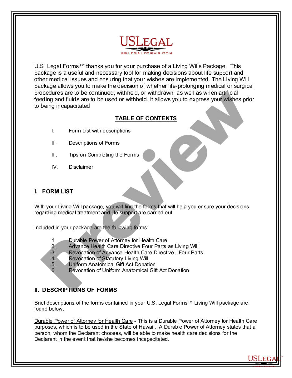 page 1 Living Wills and Health Care Package preview