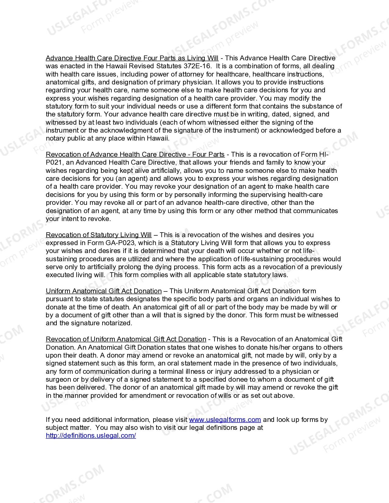 Preview Hawaii Living Wills and Health Care Package