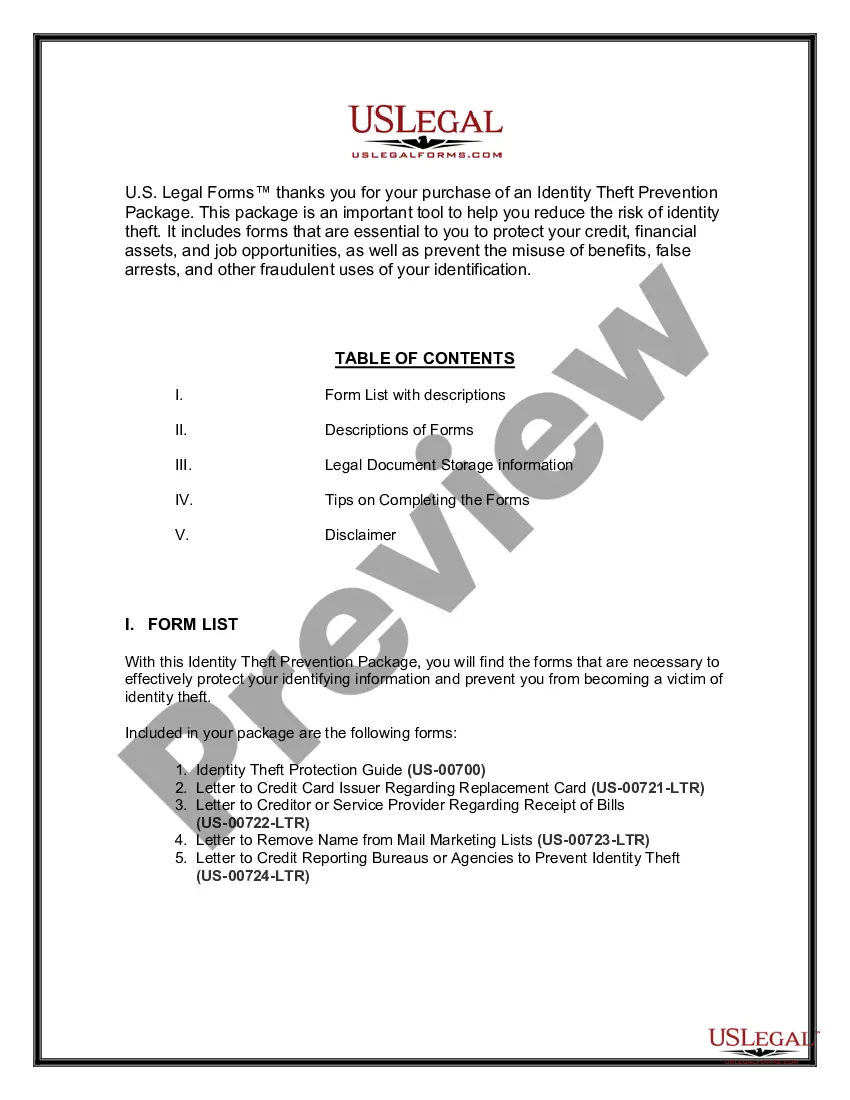 Preview Hawaii Identity Theft Prevention Package