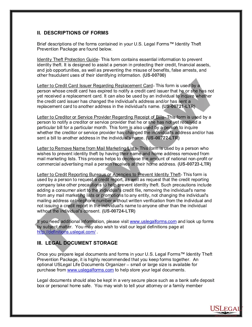 Preview Hawaii Identity Theft Prevention Package