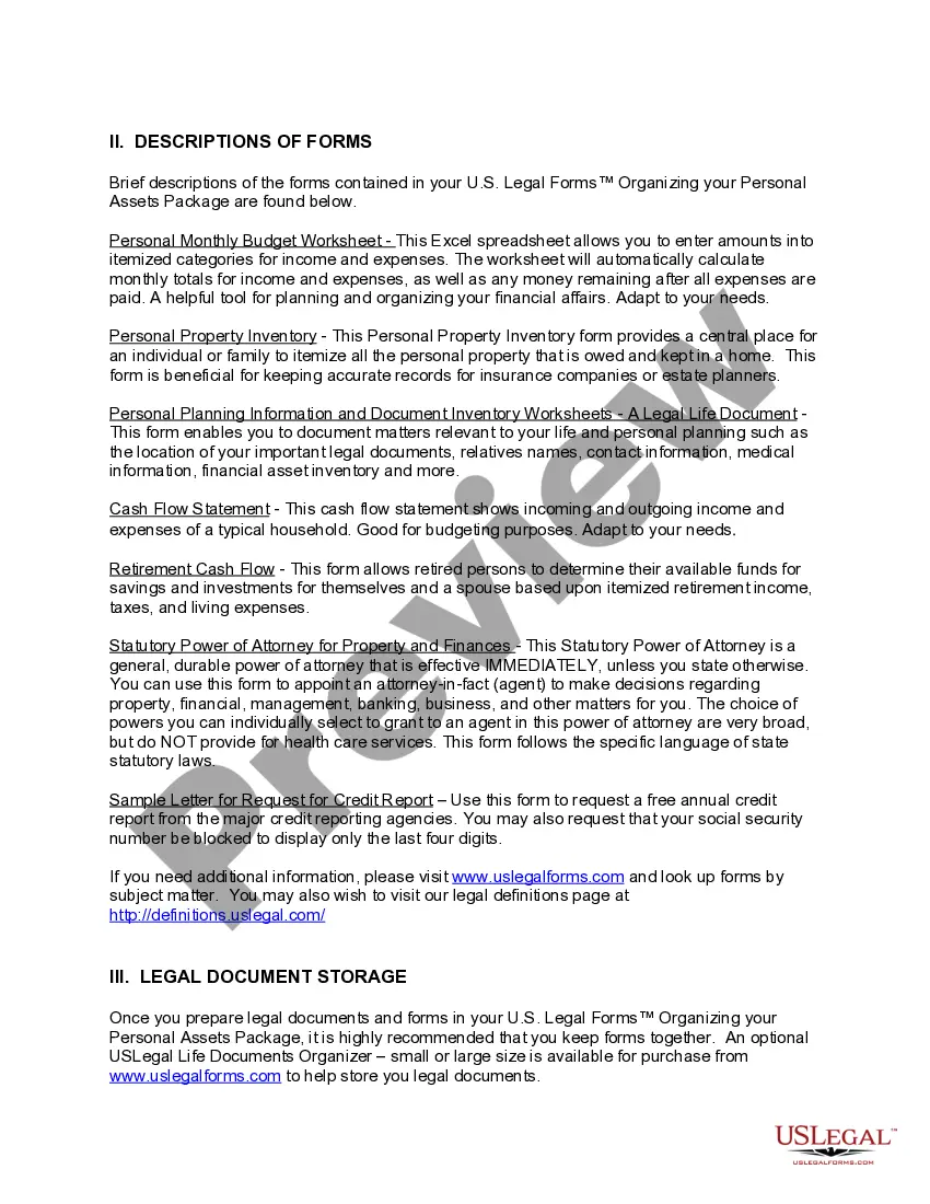 Preview Hawaii Organizing your Personal Assets Package