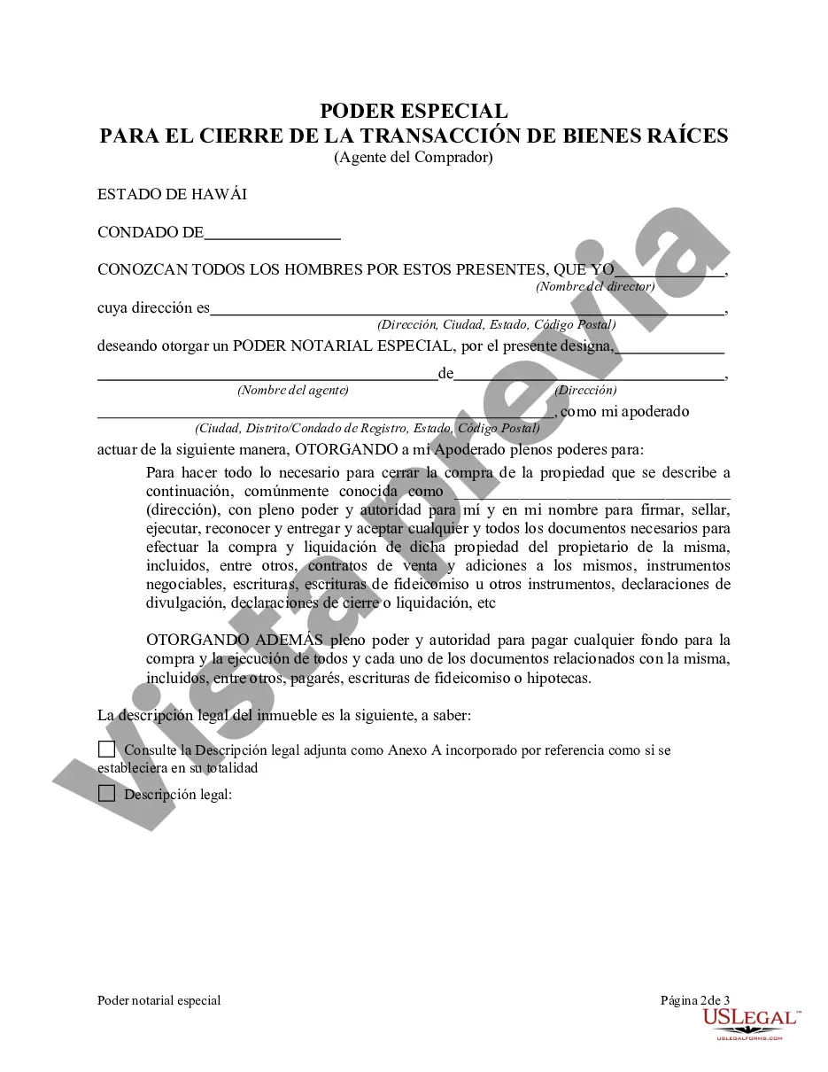 Preview Poder notarial especial o limitado para transacciones de compra de bienes raíces por parte del comprador