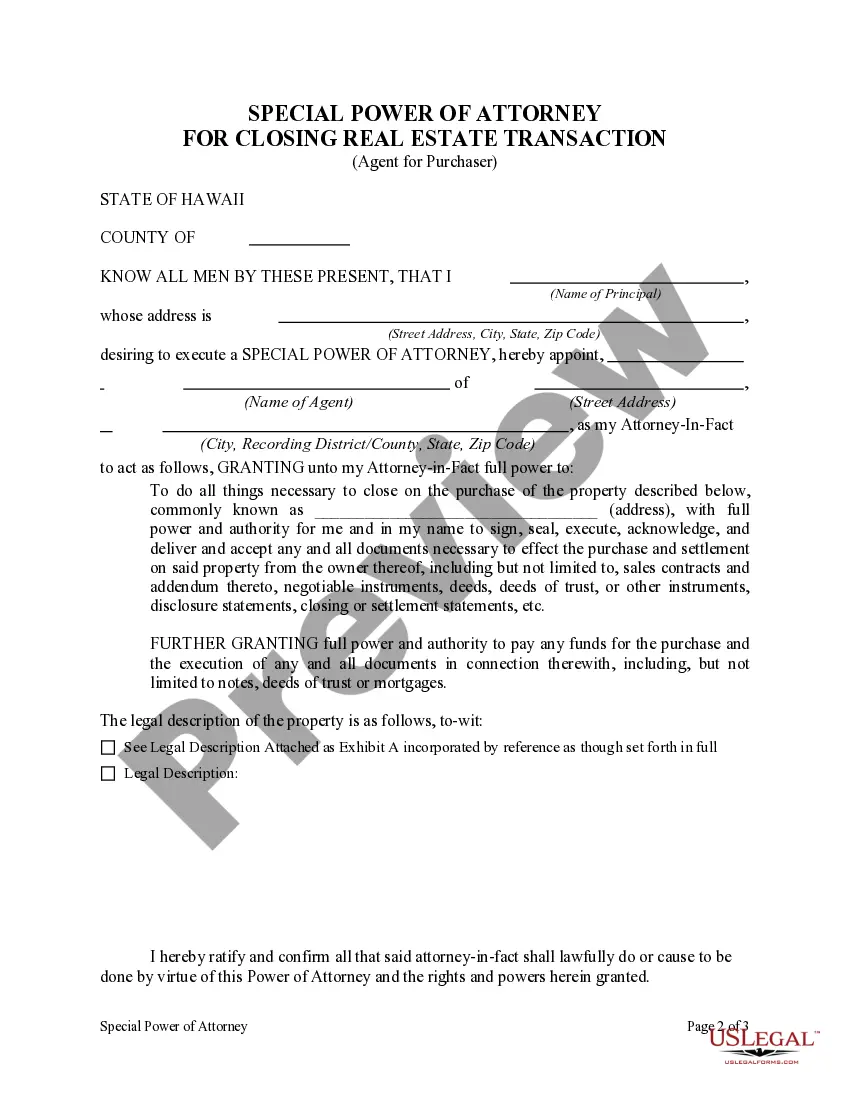 Get Special or Limited Power of Attorney for Real Estate Purchase Transaction by Purchaser Preview Special or Limited Power of Attorney for Real Estate Purchase Transaction by Purchaser