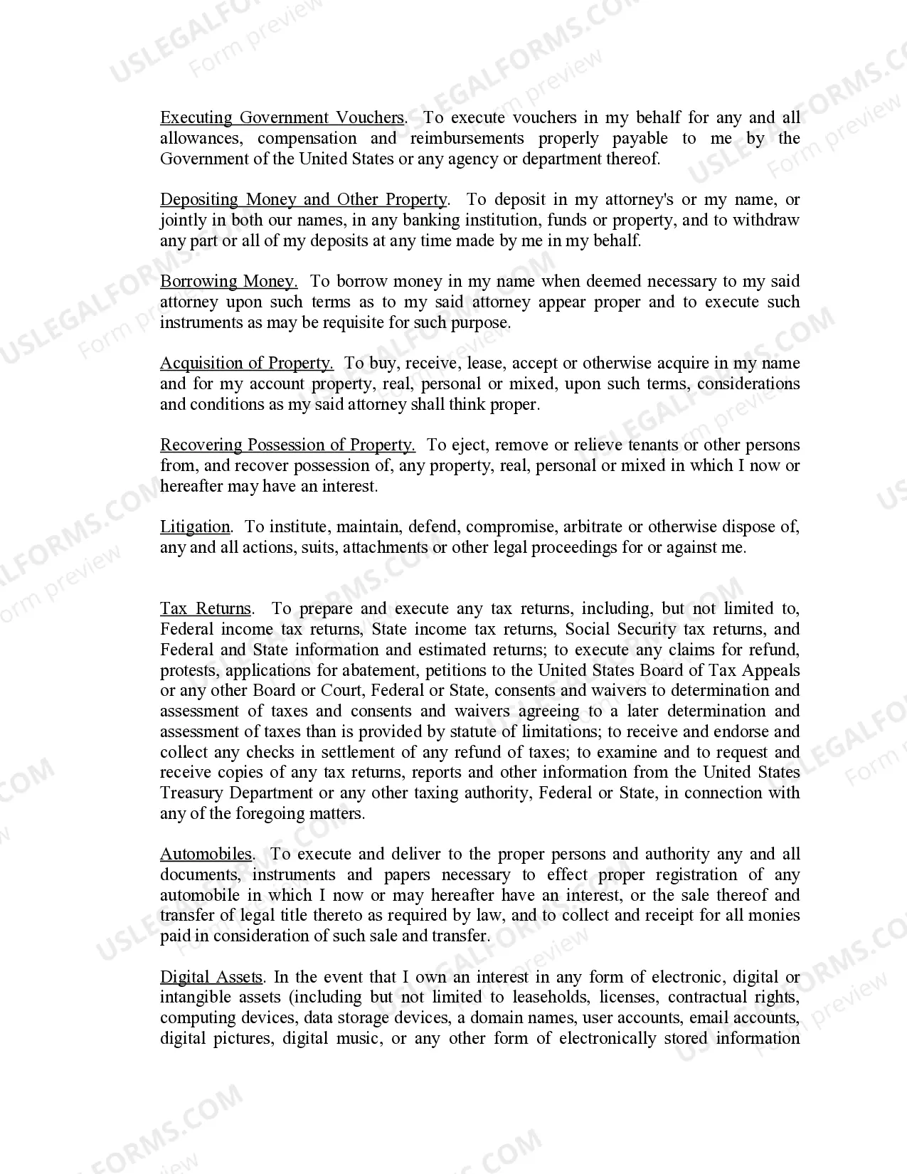 Preview Limited Power of Attorney where you Specify Powers with Sample Powers Included