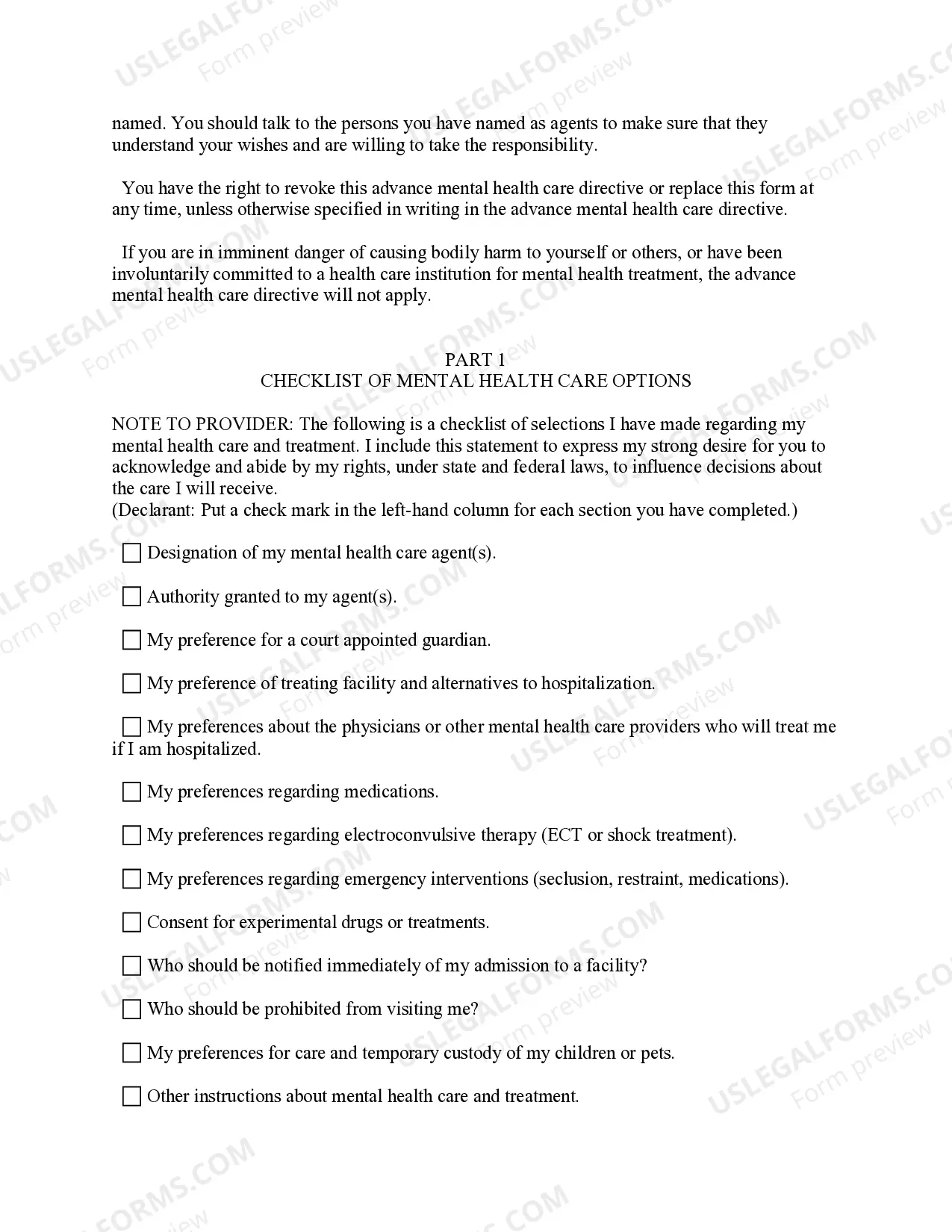 Preview Statutory Mental Health Care Advance Directive