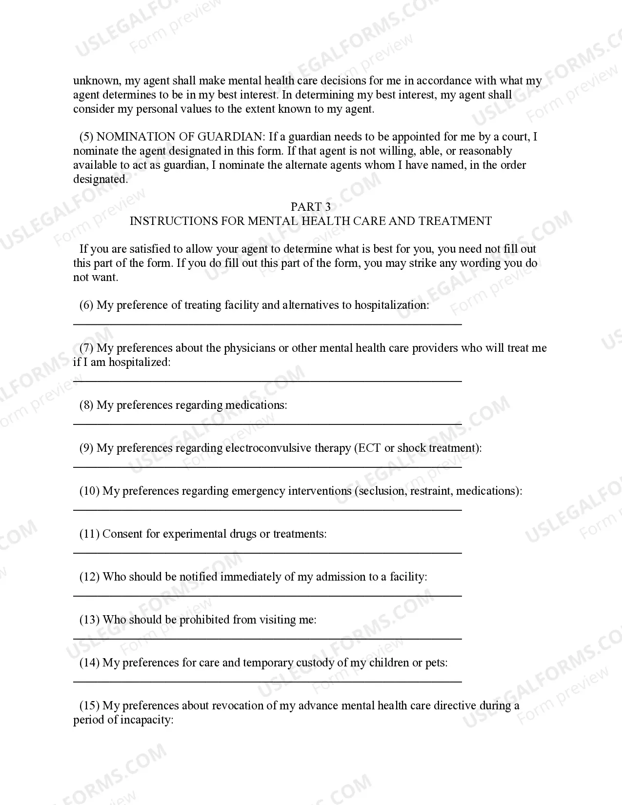 Preview Statutory Mental Health Care Advance Directive
