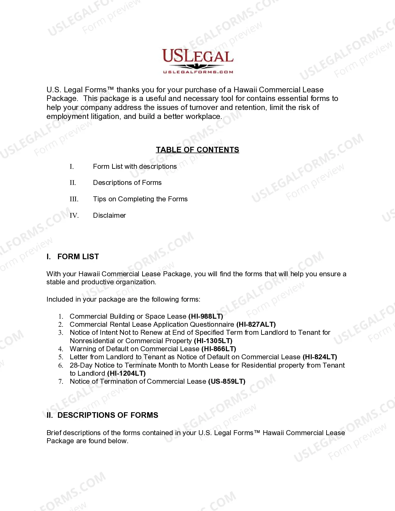 Preview Hawaii Commercial Lease Package