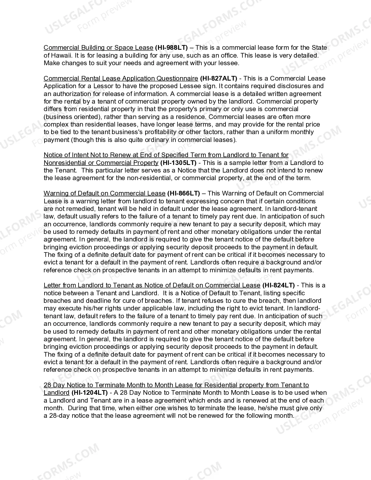 Preview Hawaii Commercial Lease Package