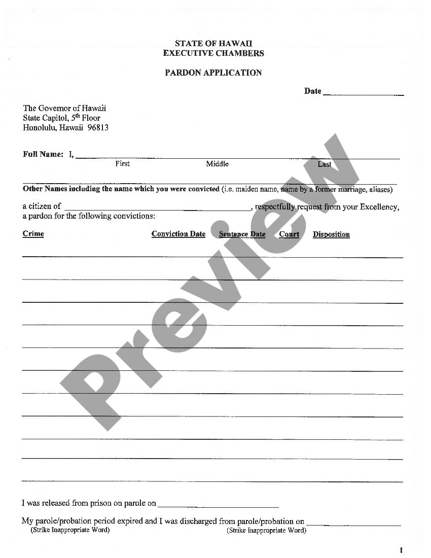 Hawaii Pardon Application For Pa | US Legal Forms