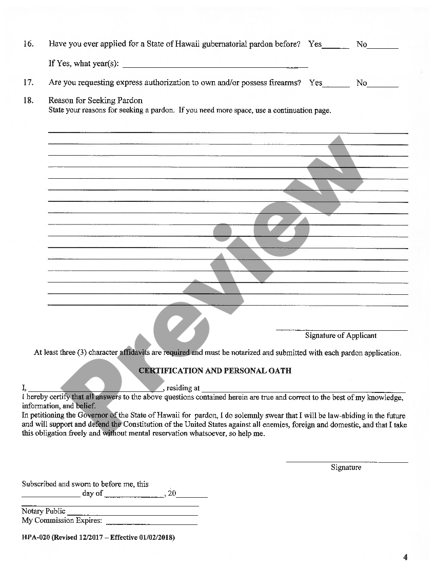 Hawaii Pardon Application For Pa | US Legal Forms